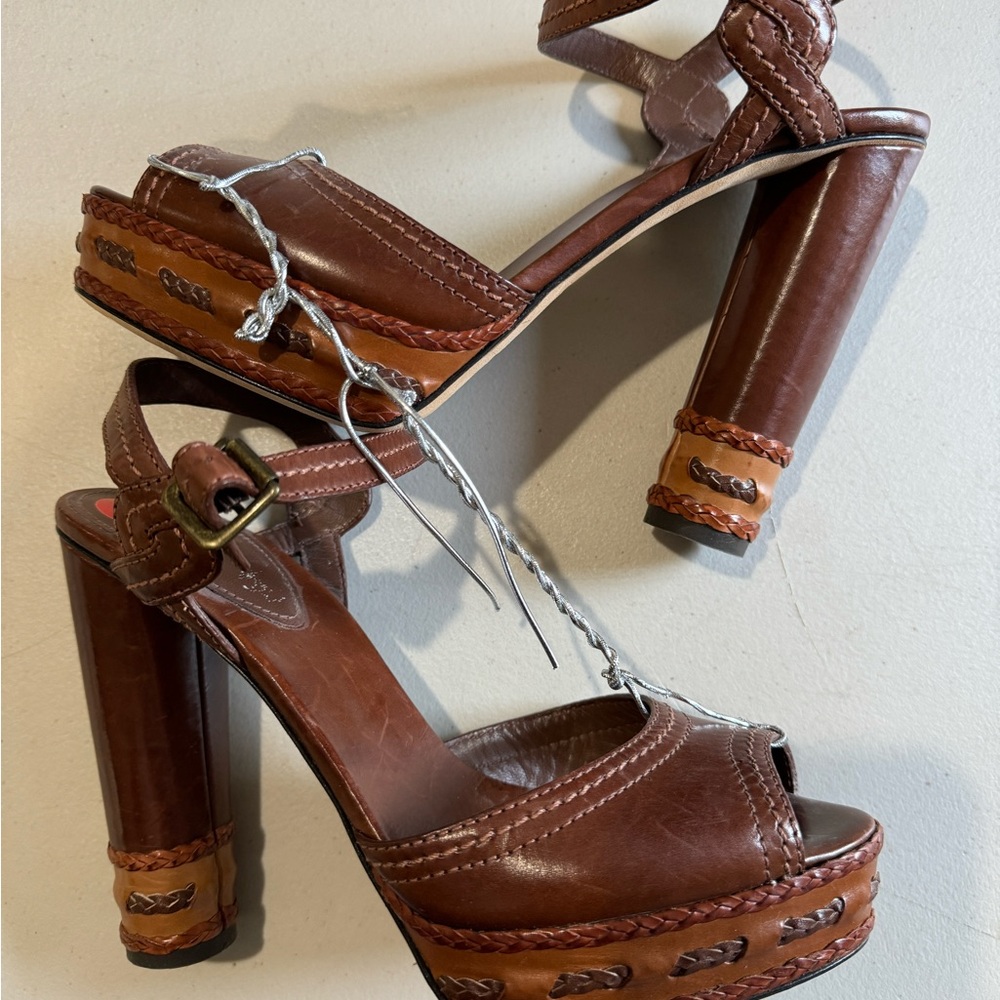 Brian Atwood 5” brown leather sandal heels NWT size 8 originally $325 as…